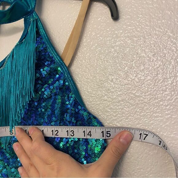 Revolution 10th House Dance Costume teal sequin fringe ELECTRA TH23105 adult MA - Picture 10 of 12